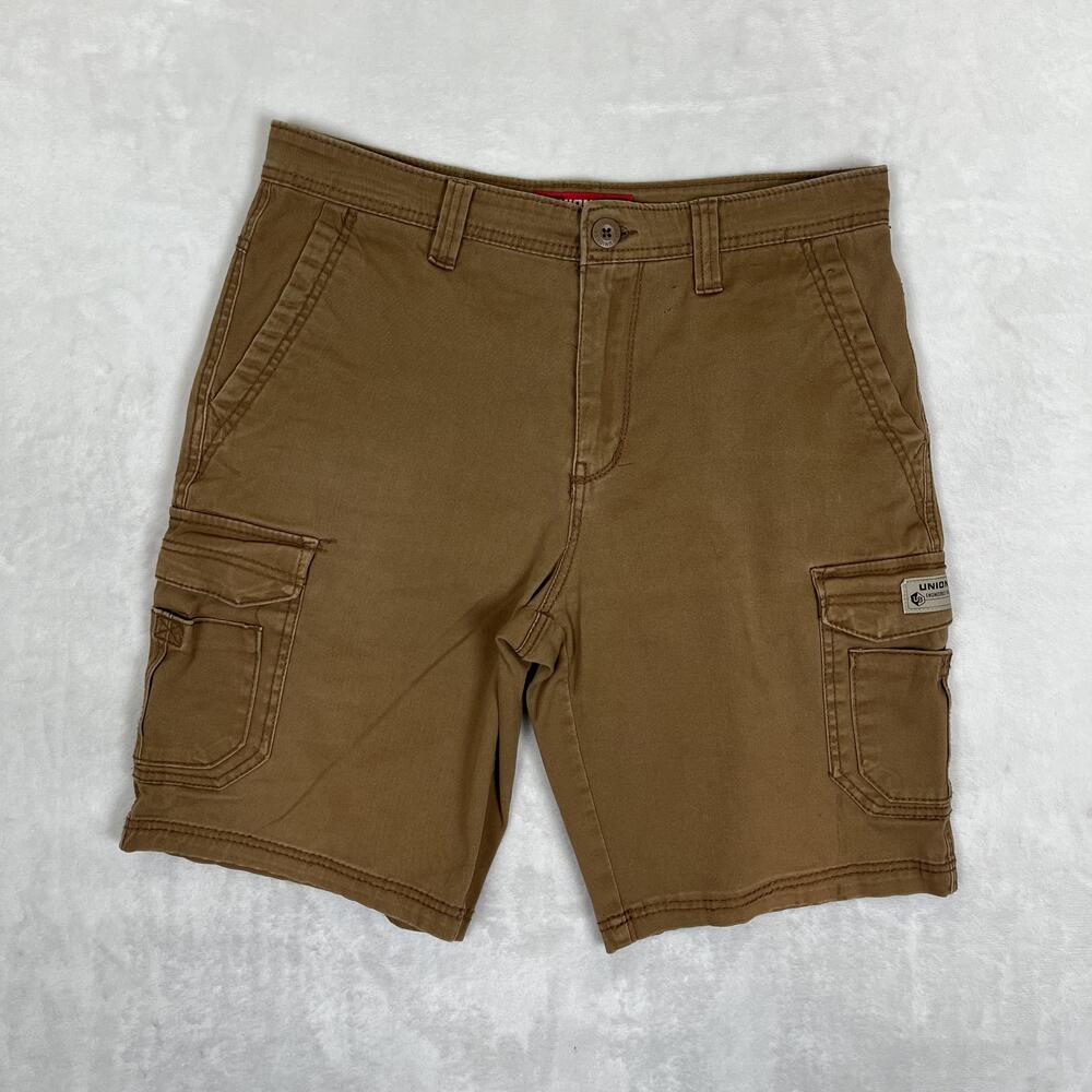 VTG Unionbay Cargo Shorts Mens 34 Brown Canvas Stretch 10 Inseam Utility Y2K